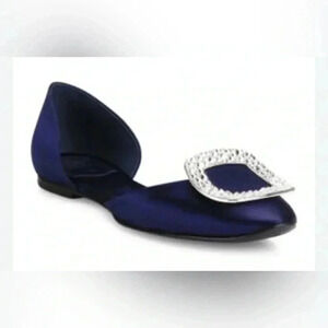 Authentic Roger Vivier statement blue satin Dorsay flat pointed  toe sandal 35.5